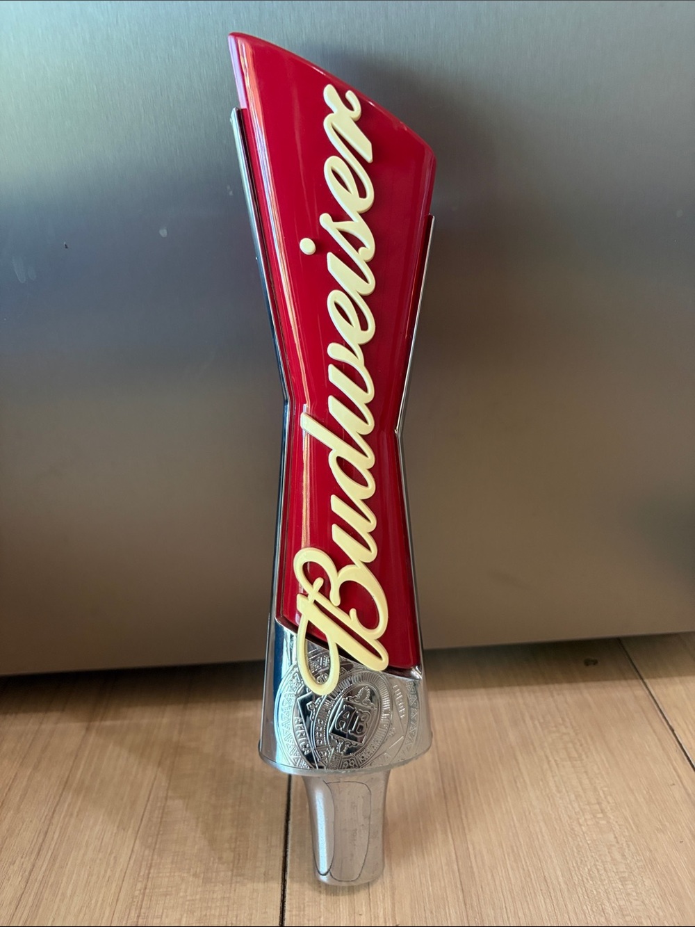 Budweiser Red Bow tie and Cream Curved Tap Handle with Chrome Accent